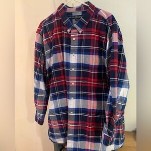 U S Polo Assn. Mens Red White Blue Plaid Long Sleeve Button-Down Size 3…